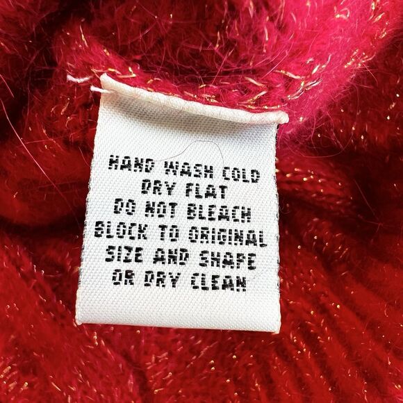 Vintage YarnWorks Sweater Red Cable Knit Christmas Holiday Women’s L Wool Angora - Picture 9 of 9